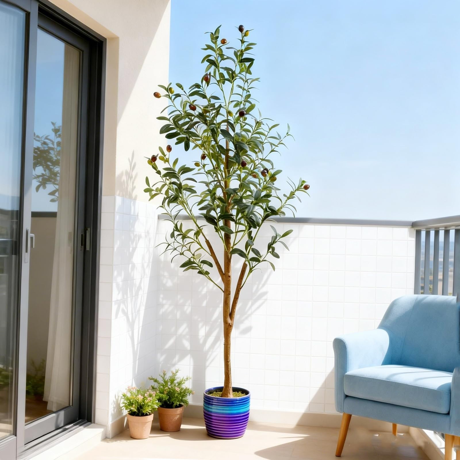 4FT Faux Olive Tree with Pot & Basket – Realistic Silk Leaves & Fruits for Home