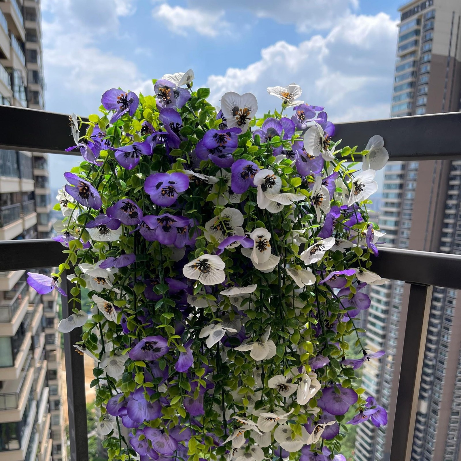Artificial Fake Pansy Flower Plants with Greenery for Outdoor Outside Decorat…
