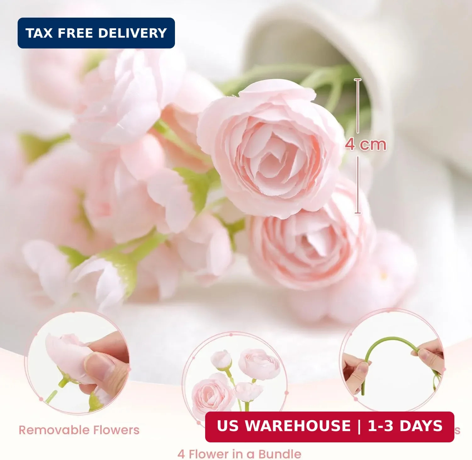 Alupssuc 30Pcs Ranunculus Artificial Flowers Faux Silk Mini Ranunculus, Spring F