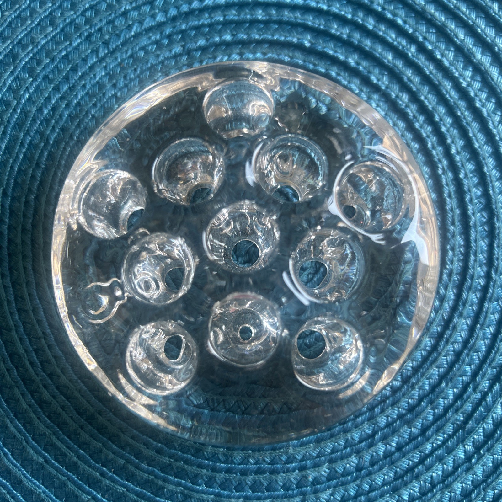 Vintage Flower Frog Clear Glass 11 holes Holder Floral Arrangement Or Marbles