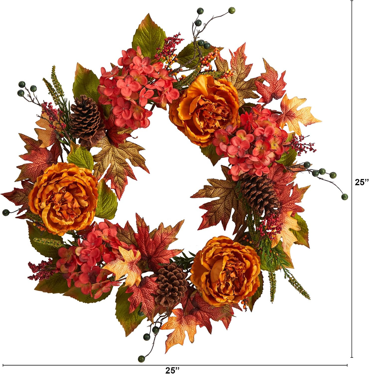 25In. Fall Ranunculus, Hydrangea and Berries Autumn Artificial Wreath