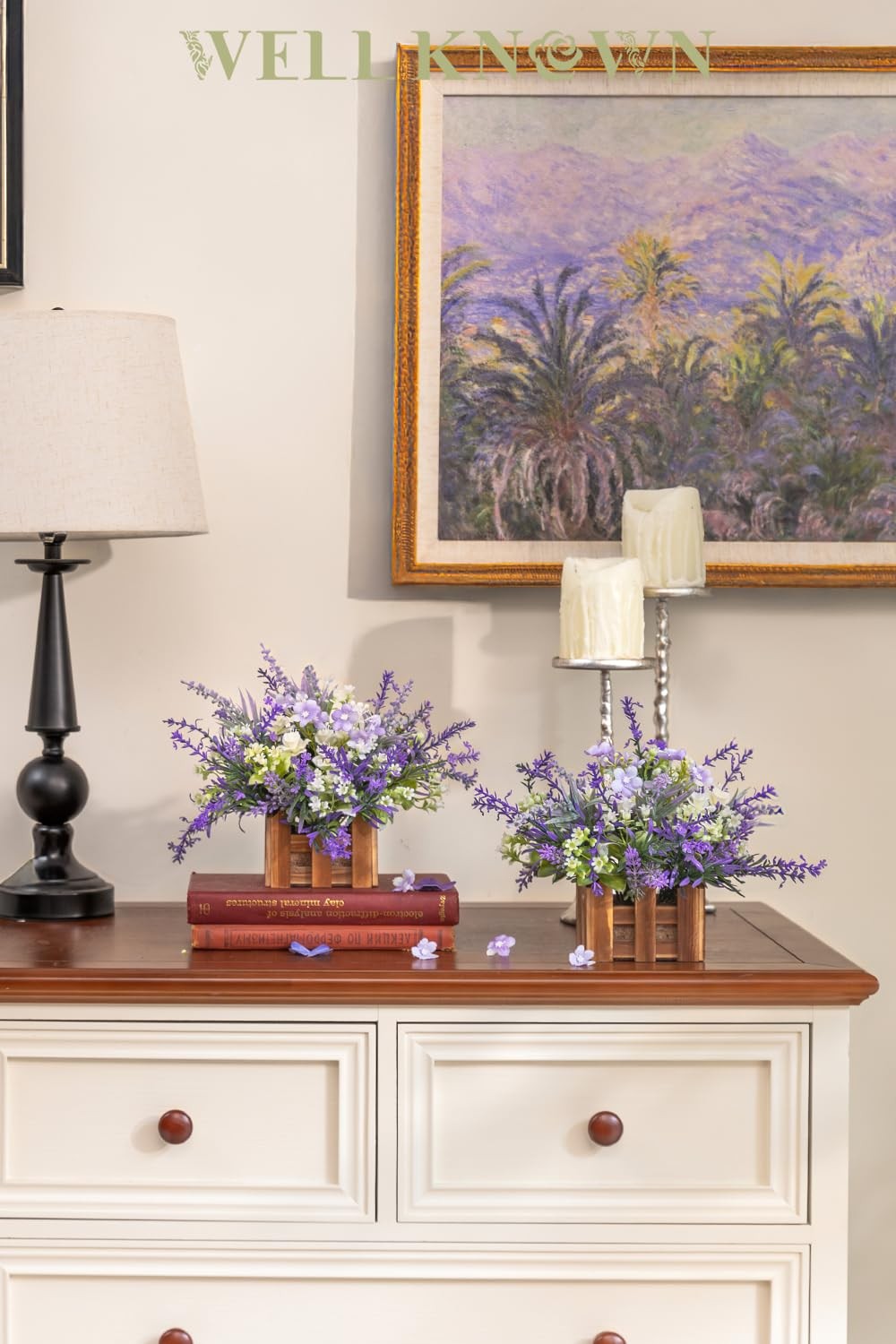 Artificial Lavender Plants in Wooden Baskets, Artificial Mini White Flower Ar…