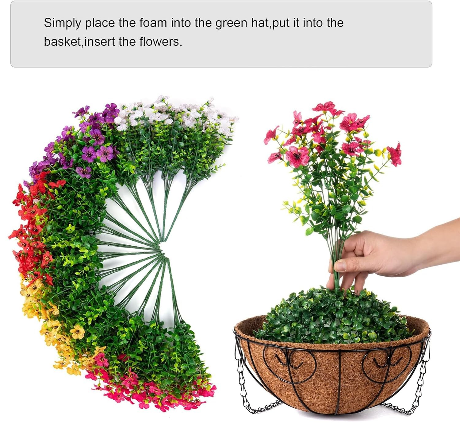 HyeFlora Artificial Faux Hanging Plants Flowers Basket for Summer Outdoor…