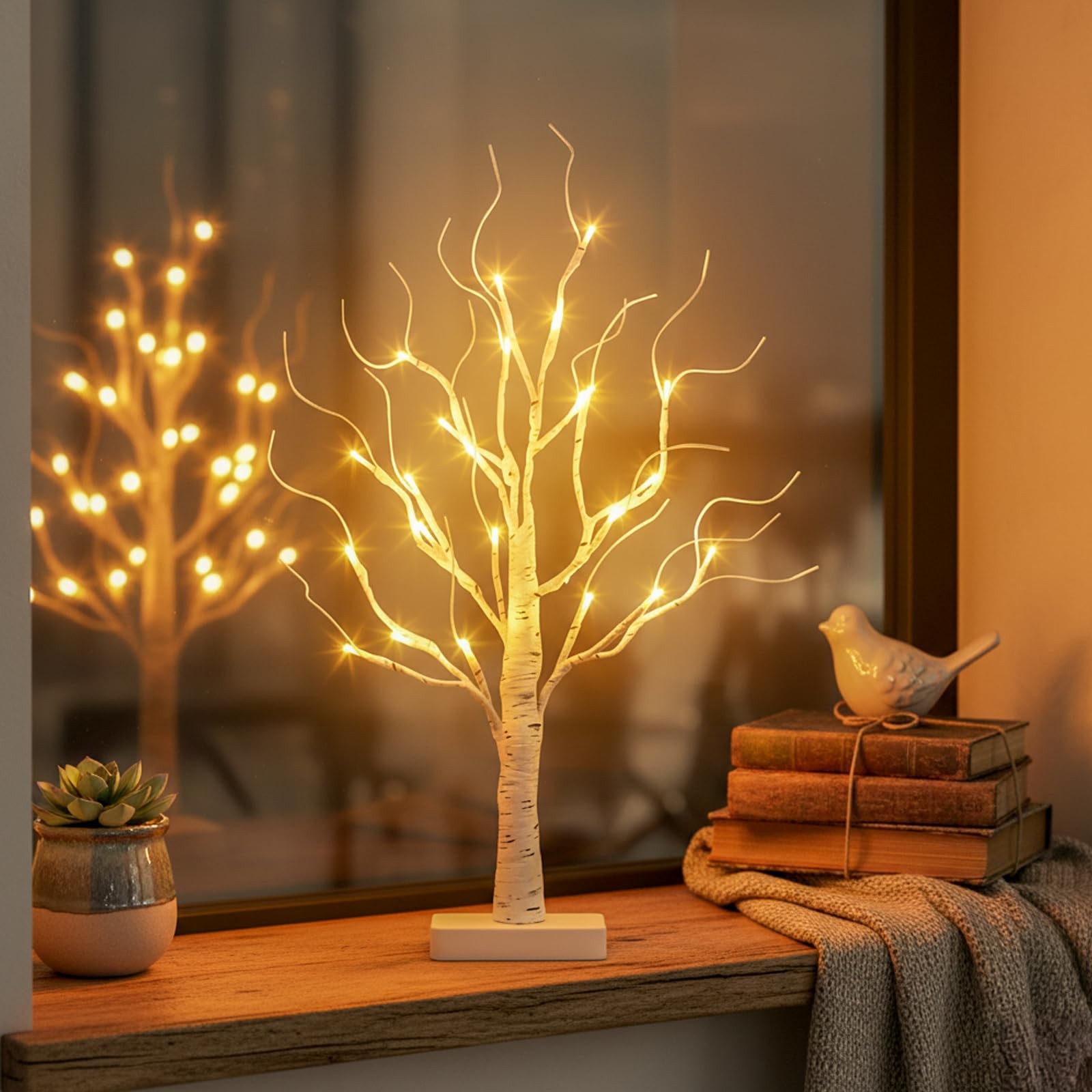 “Birch Tree LED Lights Battery Operated Mini Decor for Christmas Table