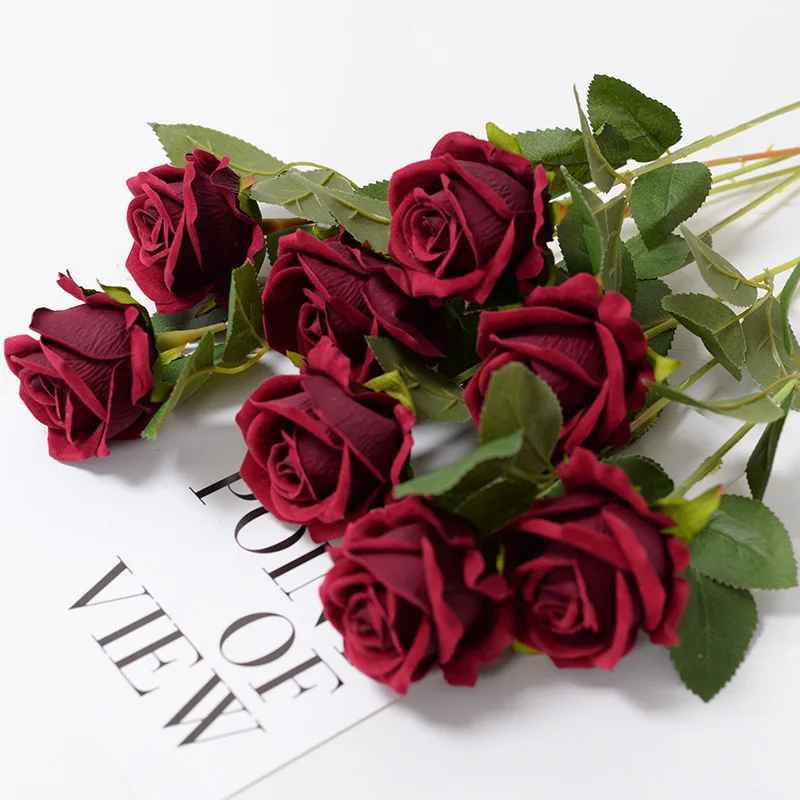 NEW 20Pcs Red Silk Roses Artificial Flowers Realistic Bouquet Home Decor Wedding
