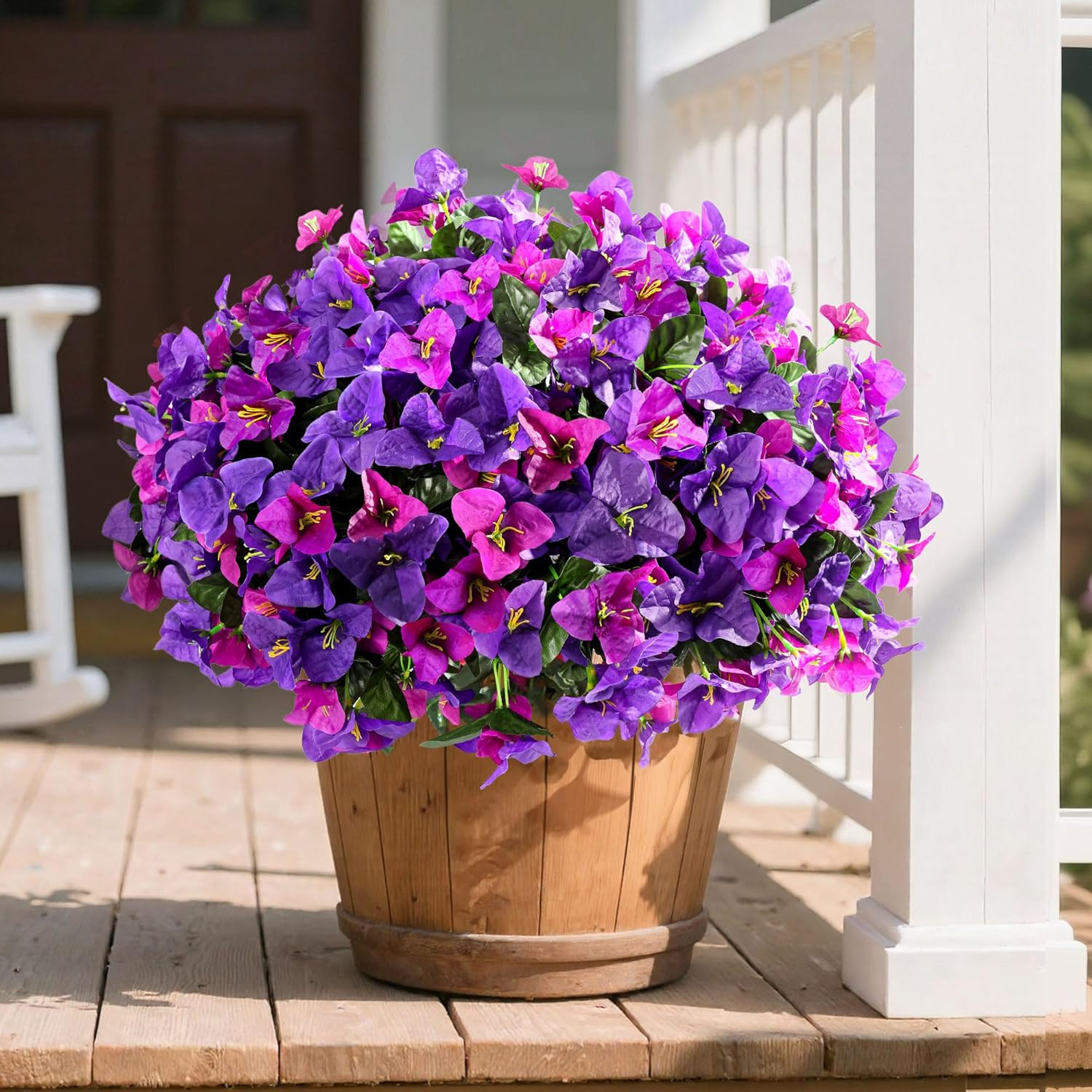 Artificial Flowers Plants for Outdoors Spring Summer Decor, 4 Bundles Fake Bouga