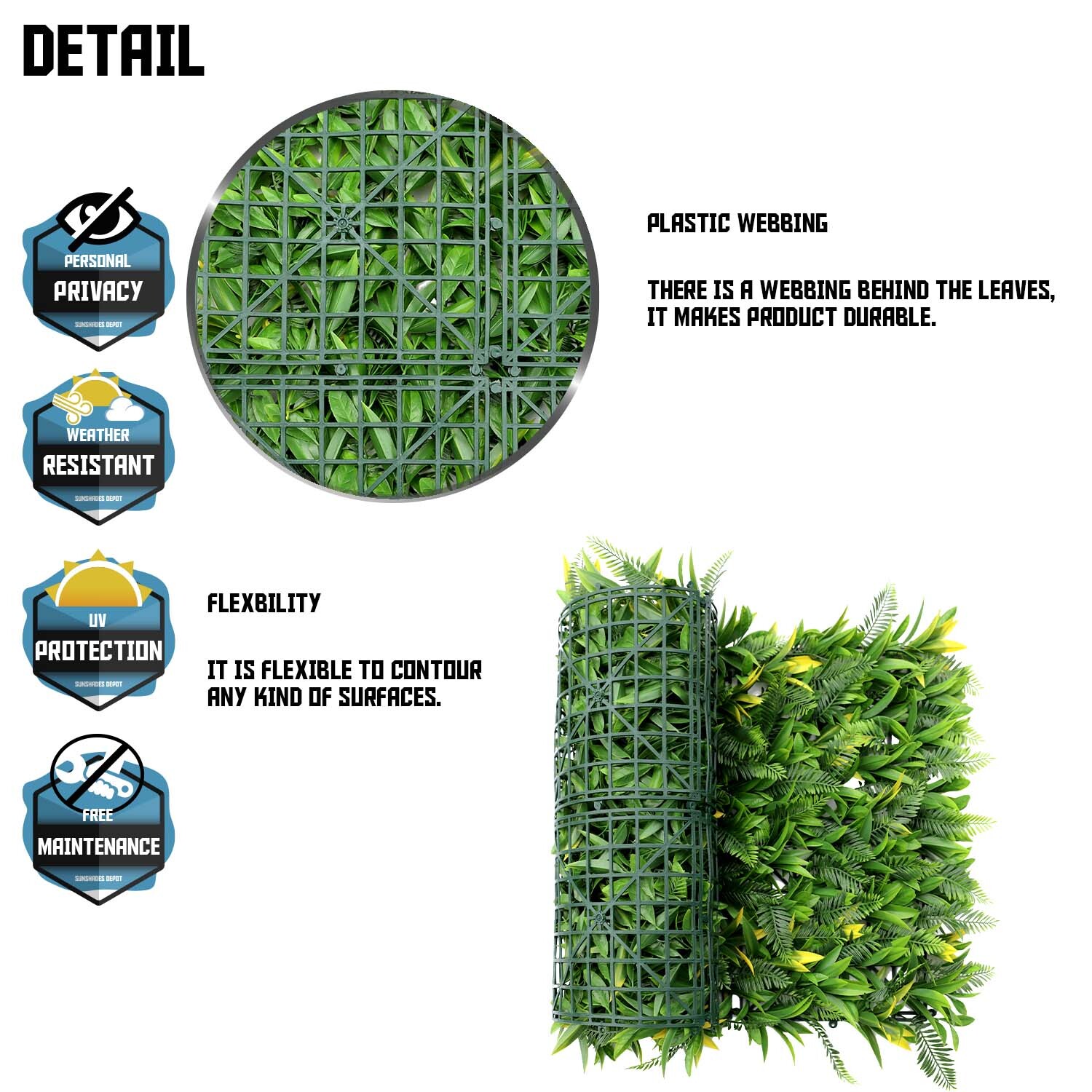 20″ Artificial Faux 3D Mix Leaves Wall Panel Fence Screen Home Outdoor Decor #03