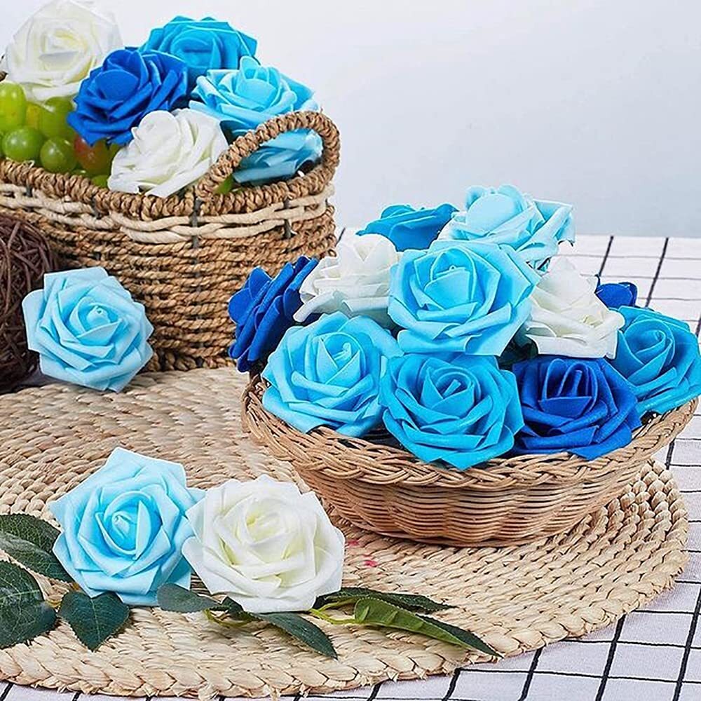 Sky Blue Foam Rose Flowers 200 pcs Artificial 1.97 inch DIY Wedding