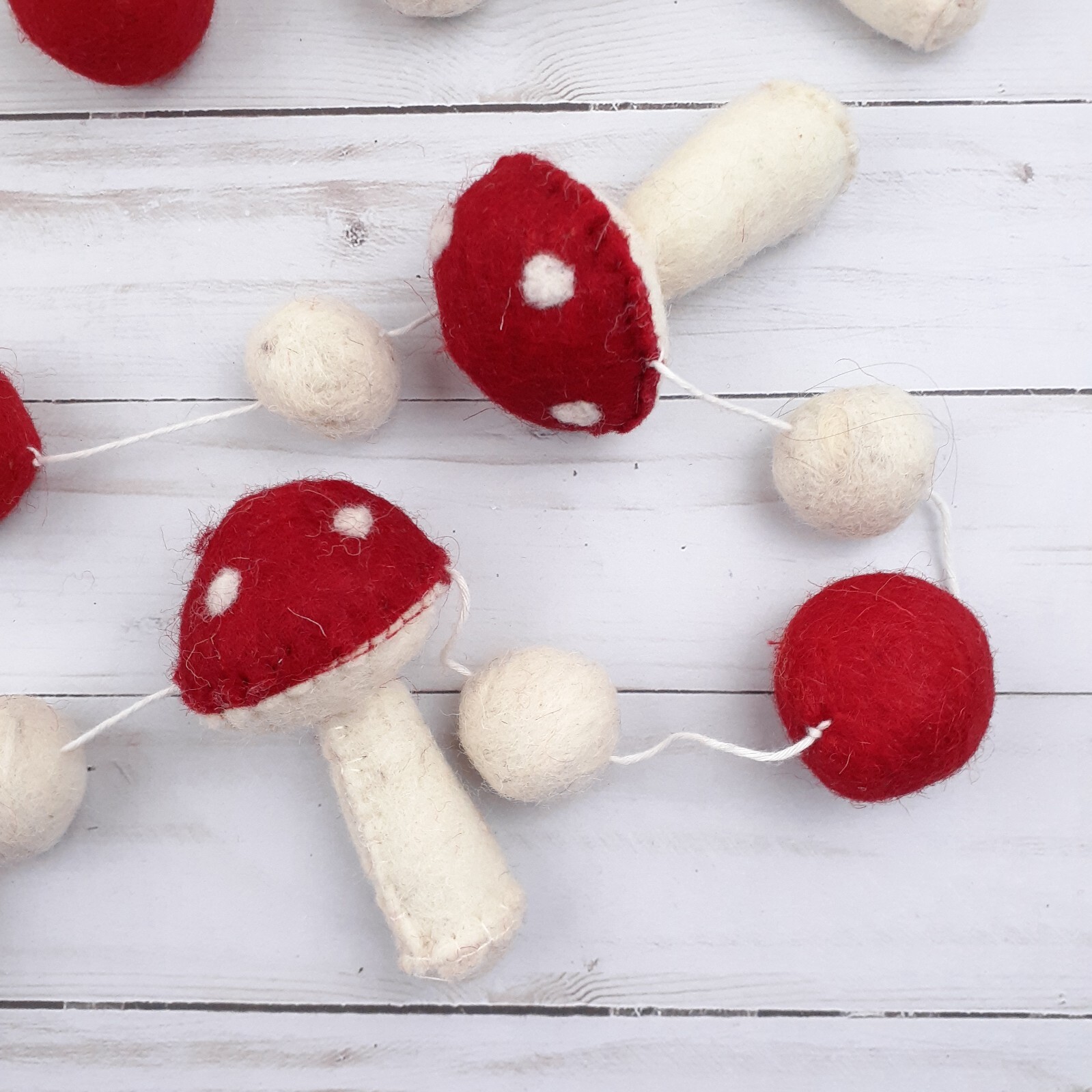 Wool Mushroom Garland Decor 82 in Long Woodland Fairy Cottage