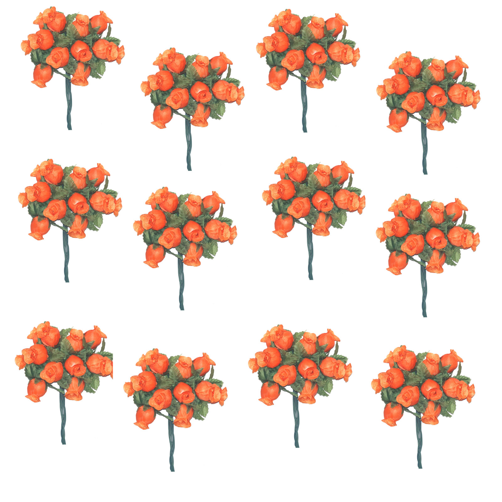 Orange Artificial Silk Flower Roses – 12 Mini Bouquets of 12 Rosebuds, 144 Total