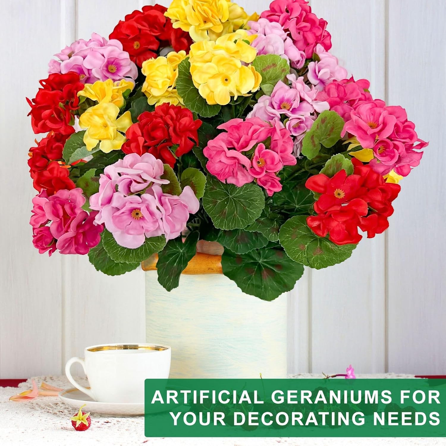 4 Bundles Artificial Geraniums Flowers for Outdoors Summer Decor | Fake Flowers