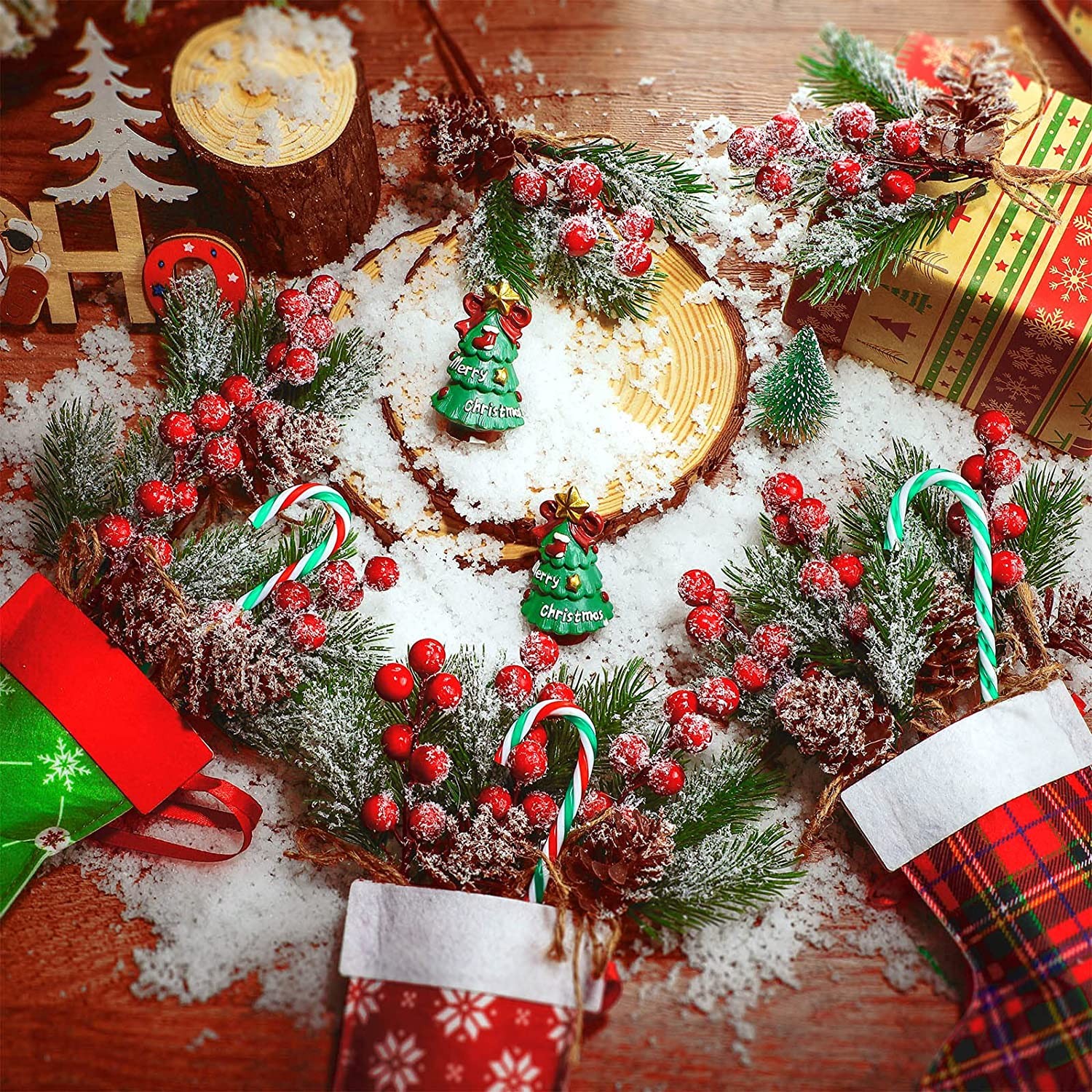 10× Xmas Artificial Pine Berry Decor Holly Flower Christmas Branches Ornament US