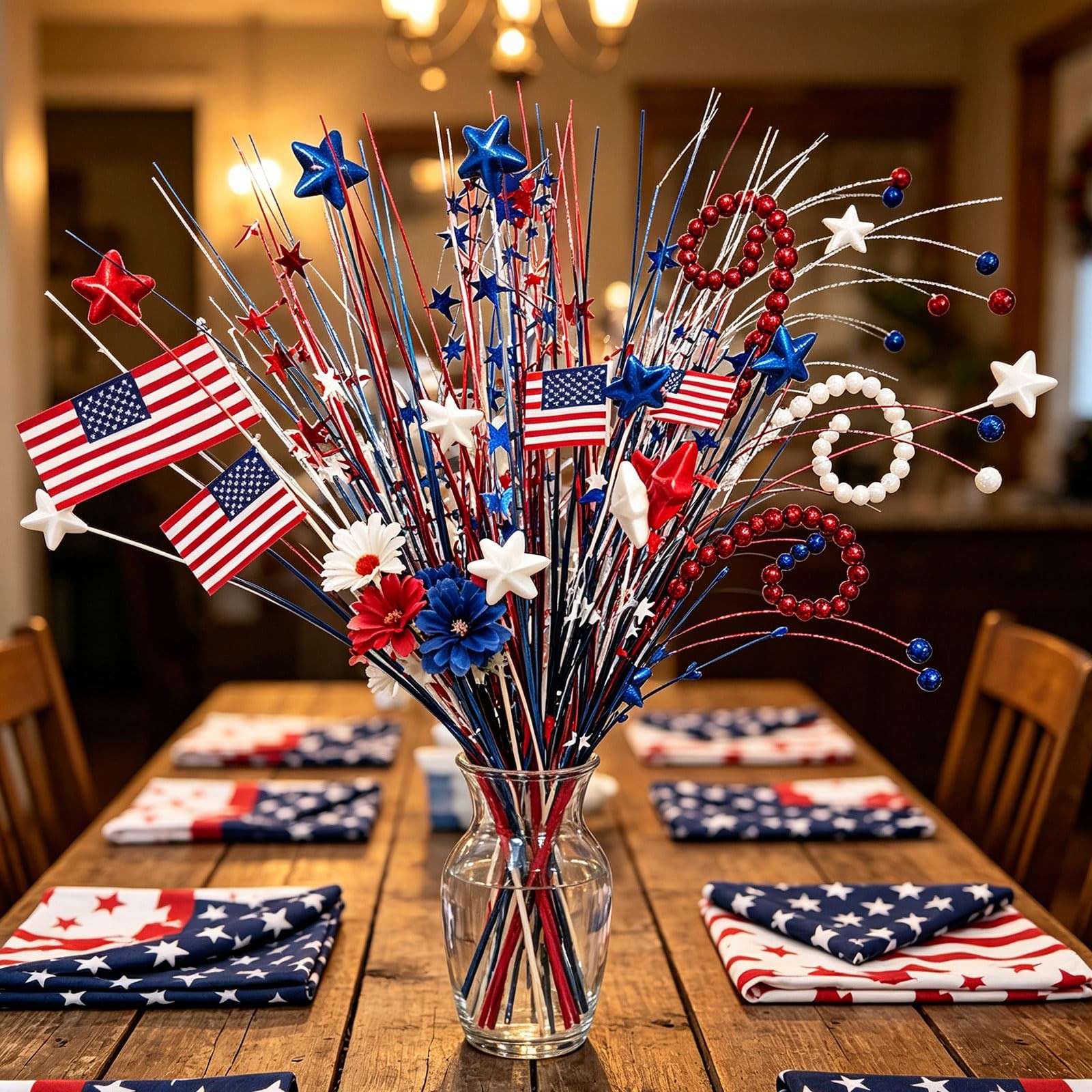 4 Pack 4th of July Patriotic Picks, Red White Blue Star Independence Day Part…