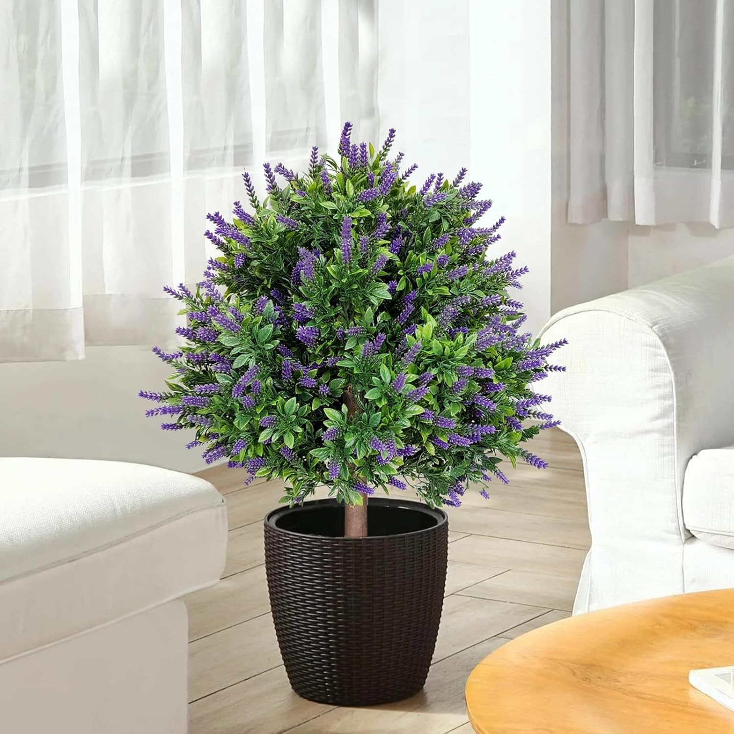 Artificial Lavender Topiary Ball for Outdoors, Set of 2 Boxwood Plant Tree With