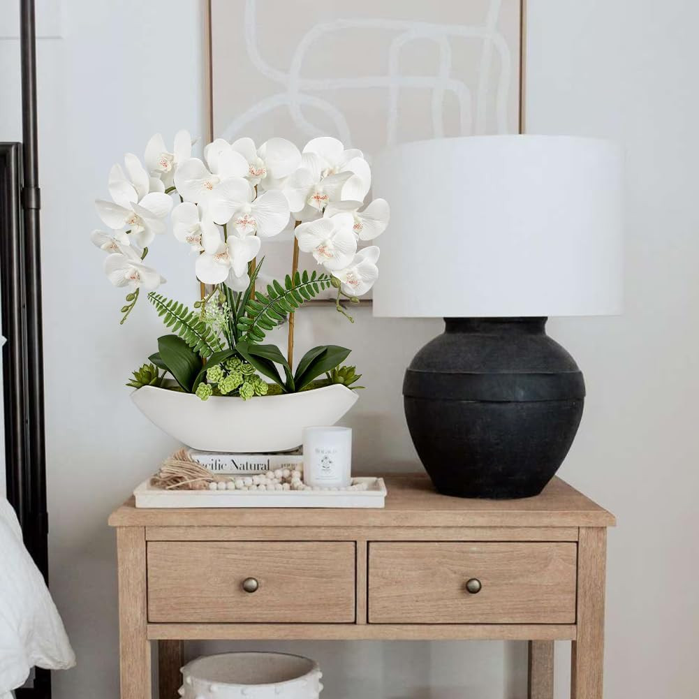 16.1″ White Orchid Flowers with Ceramic Pot – Elegant Home Decor Centerpiece