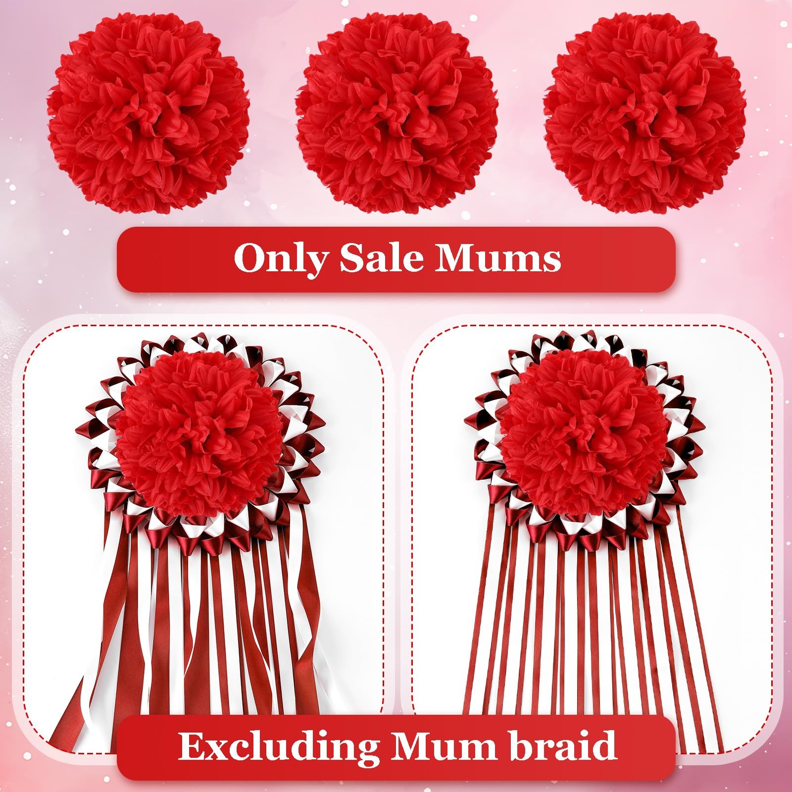Red Homecoming Mum Flowers 6.5 Inch Silk Supplies 21 Layers Kits 3 PCS