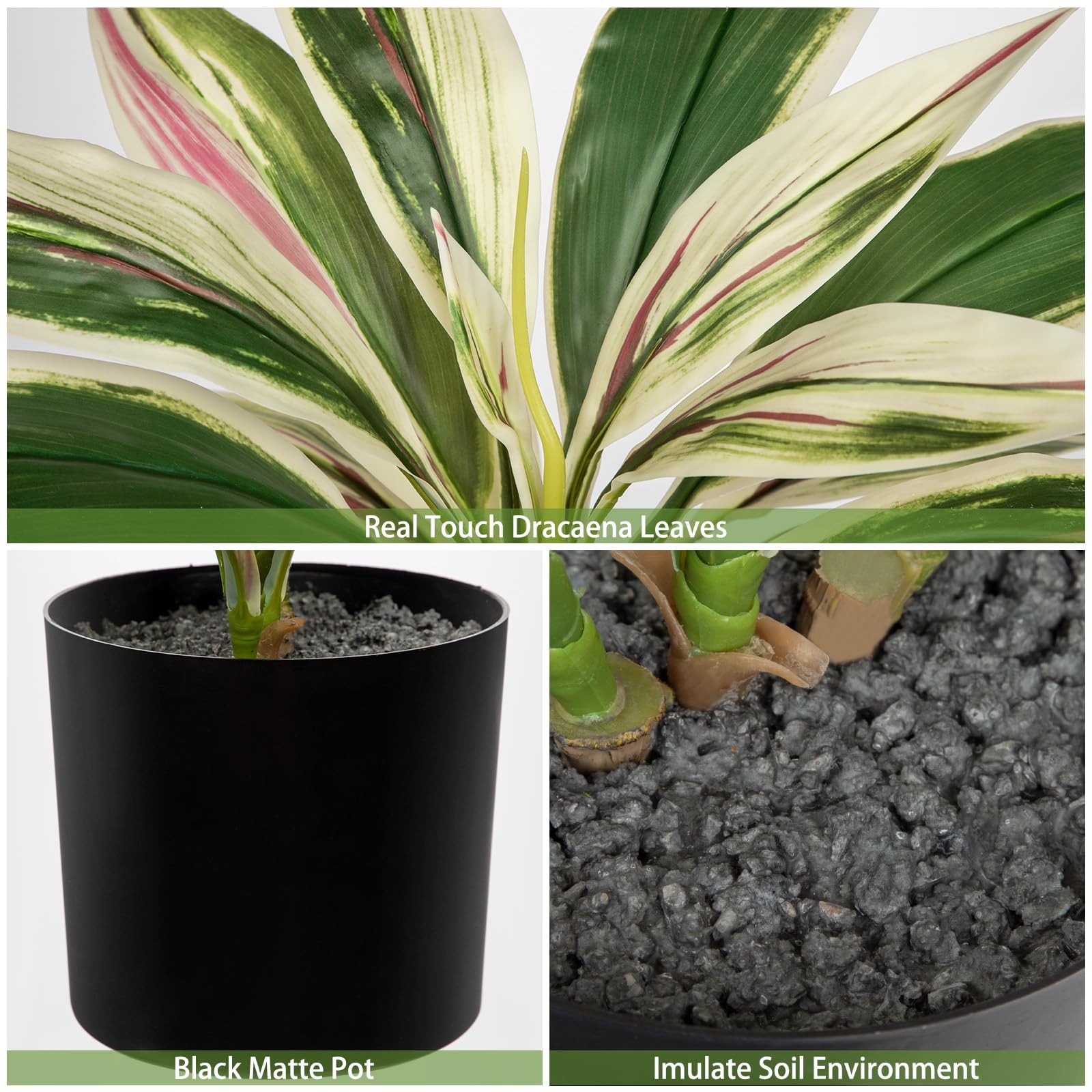 18″ Artificial Plants Indoor Pot Fake Potted Medium Dracaena Faux Tropical