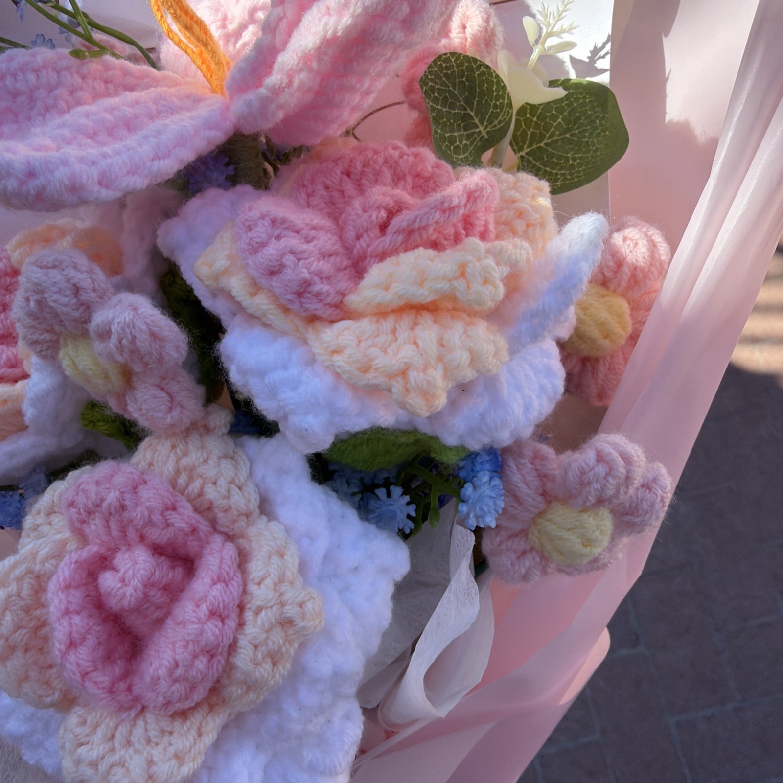Crochet Flower Bouquet Assorted Pink Yellow Flowers Gift Mothers Day Wedding