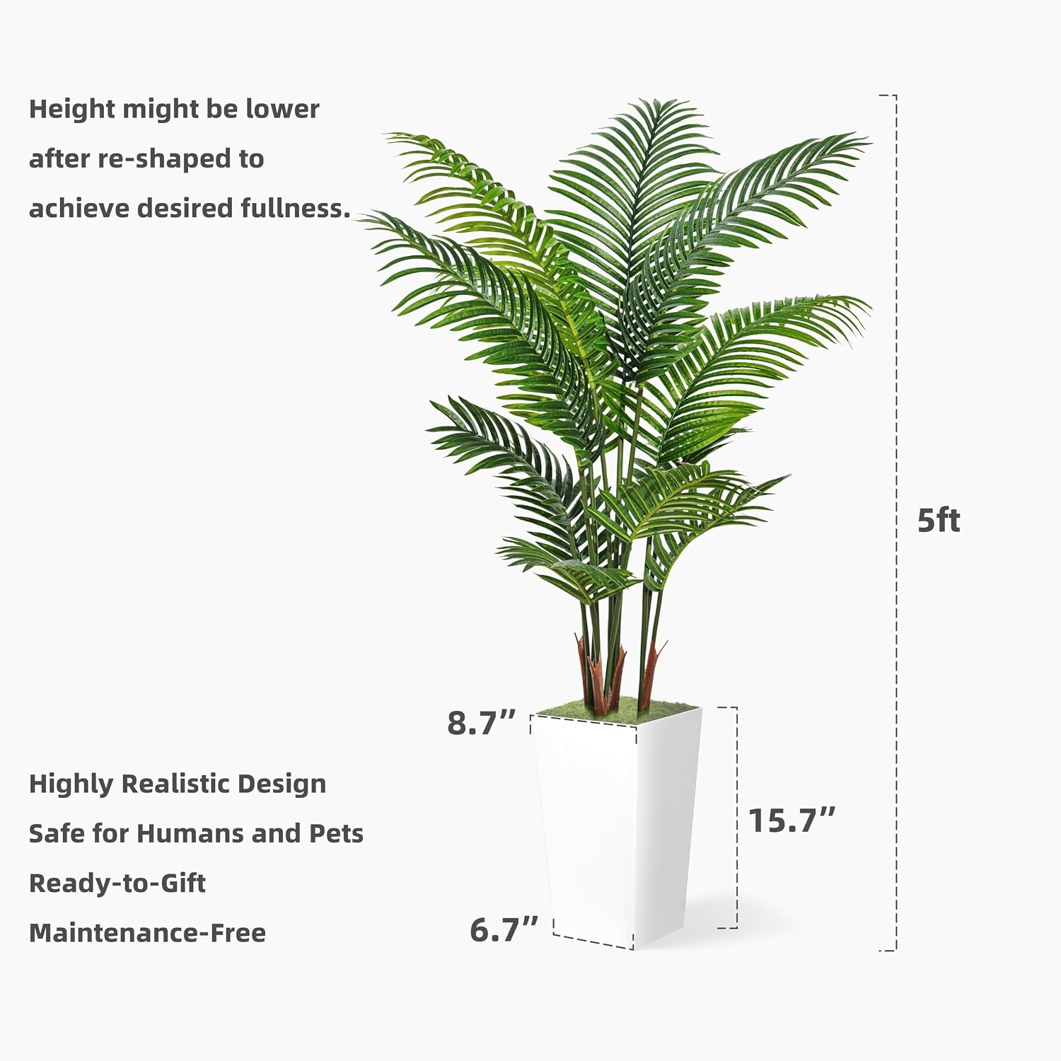 Artificial Palm Tree 5FT – Fake Tree with White Tall Planter – Faux Tropical Are