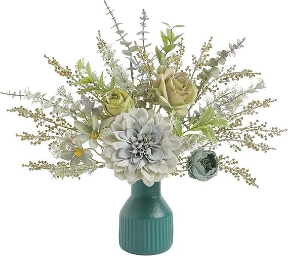 Artificial Flowers in Ceramic Vase, Brown Faux Flowers with Vase,Centerpieces Co