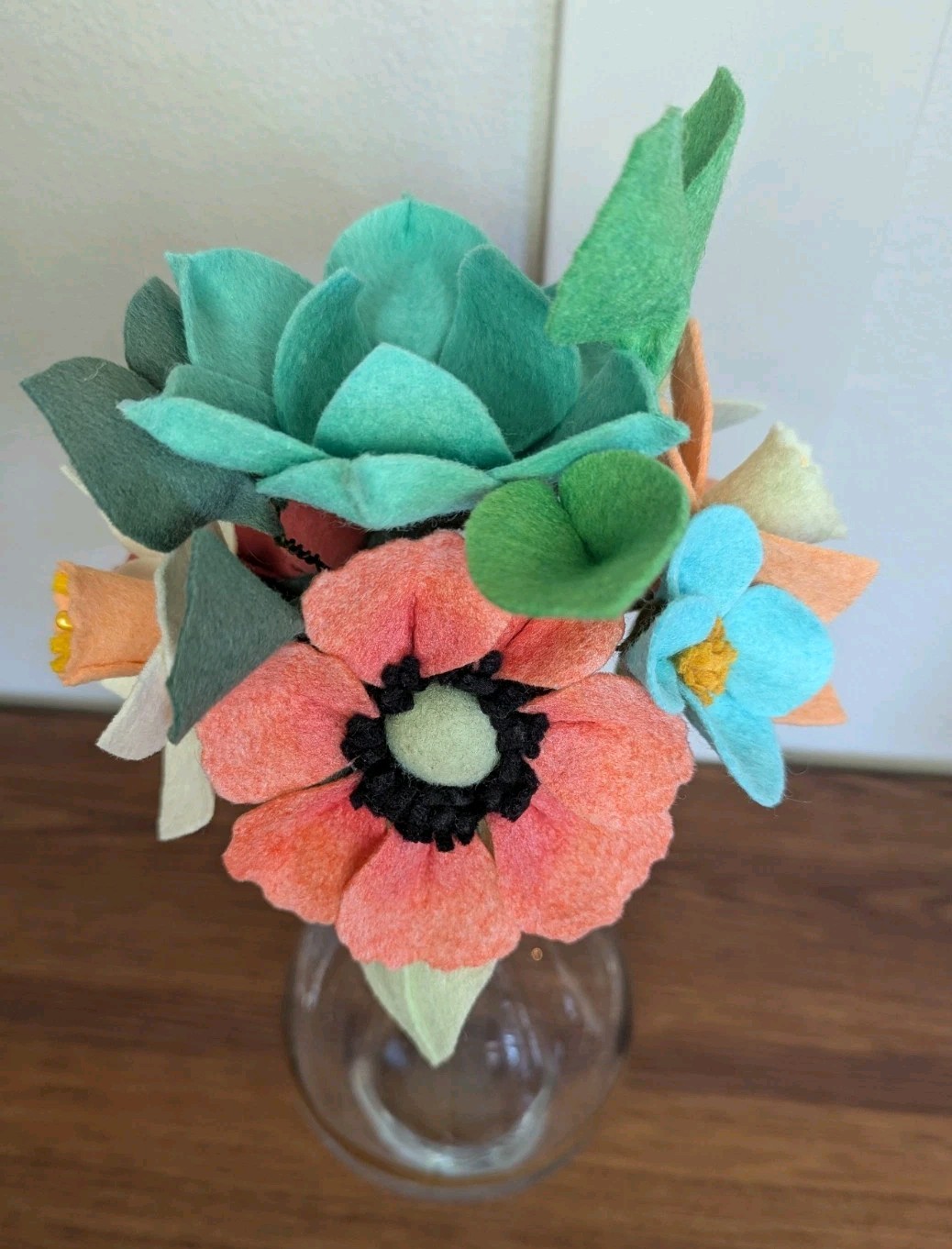 Beautiful Hand Cut Wool Blend Felt Flower Bouquet Gift Wrapped/Great Gift Idea!