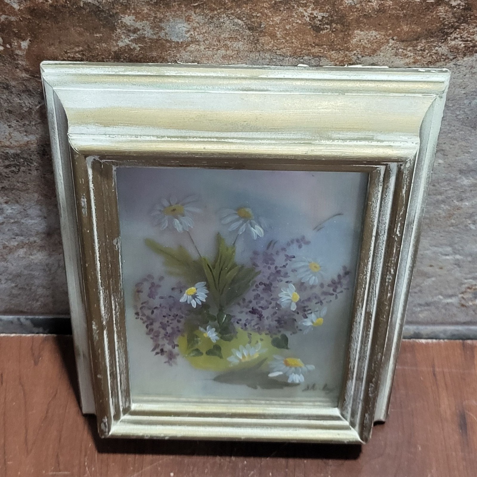 Framed Artwork Dried Flowers 3D Floral Arrangement Yellow Vase Signed Shirley