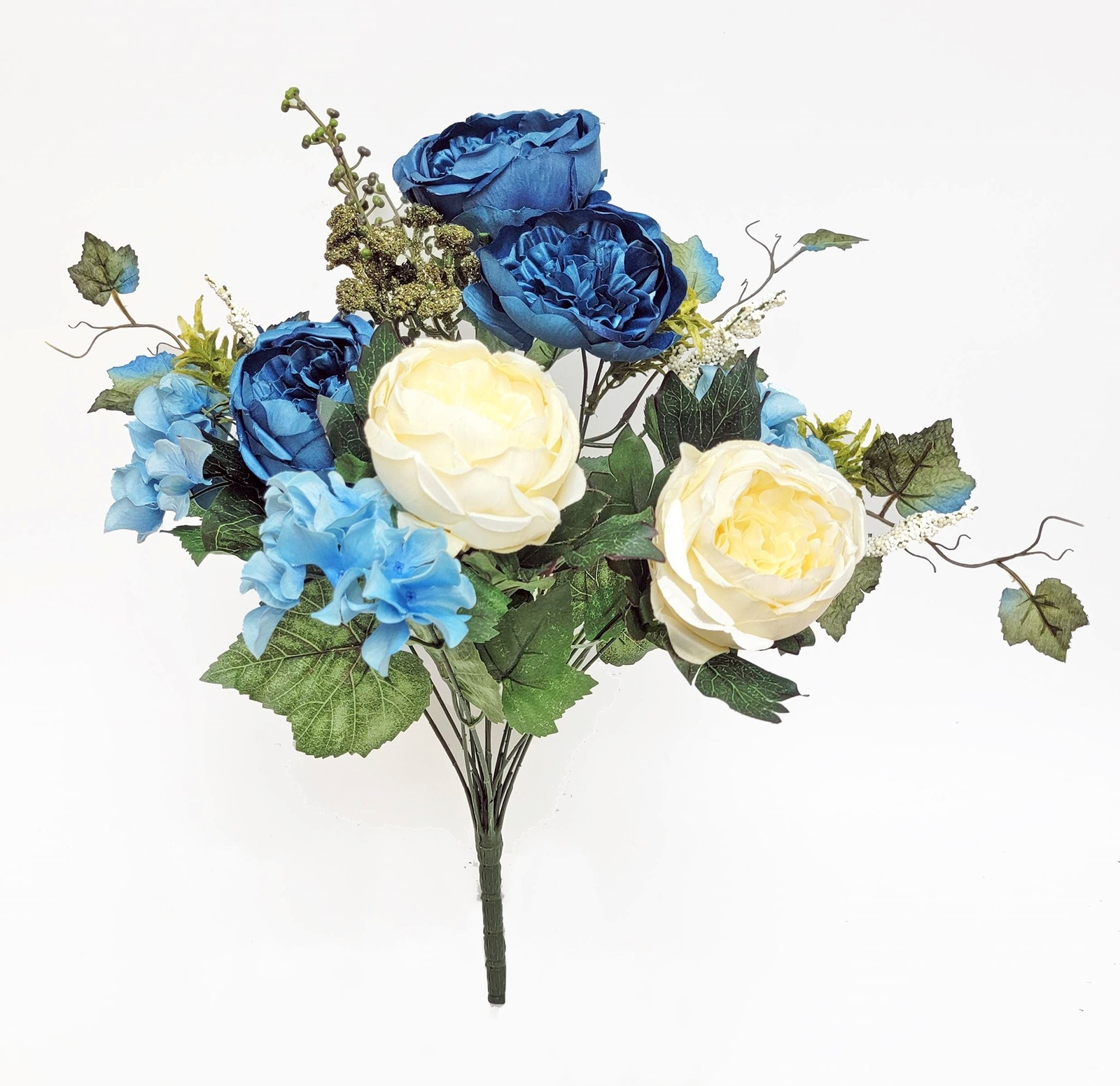Cabbage Rose and Hydrangea Berry Bush, 20″H (Bush Only, Vase not included)