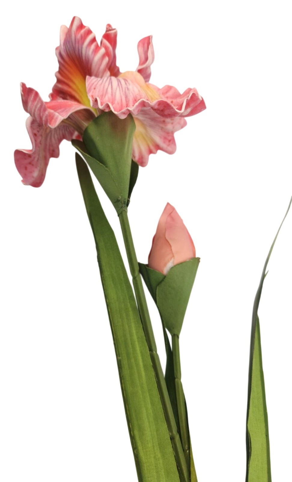 Artificial Iris Flower 33 Inch Tall Pink Faux Iris Stem Hand Painted Look Floral