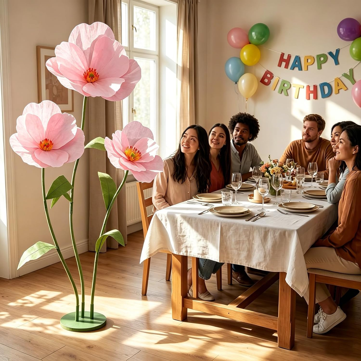6Ft Pink Giant Flowers for Decoration with Stand, Large Artificial Poppy, Big Pa