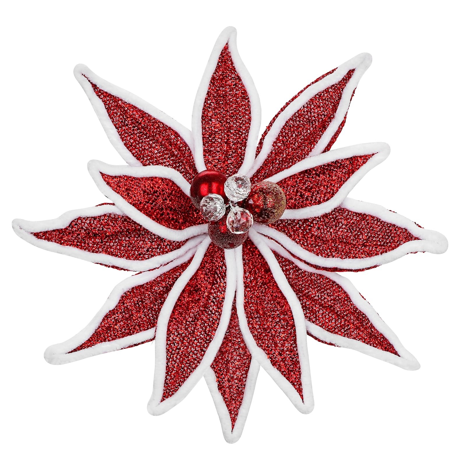 3PCS Red Poinsettia Artificial Christmas Flowers – 25.6″ Long Stem Metallic G…