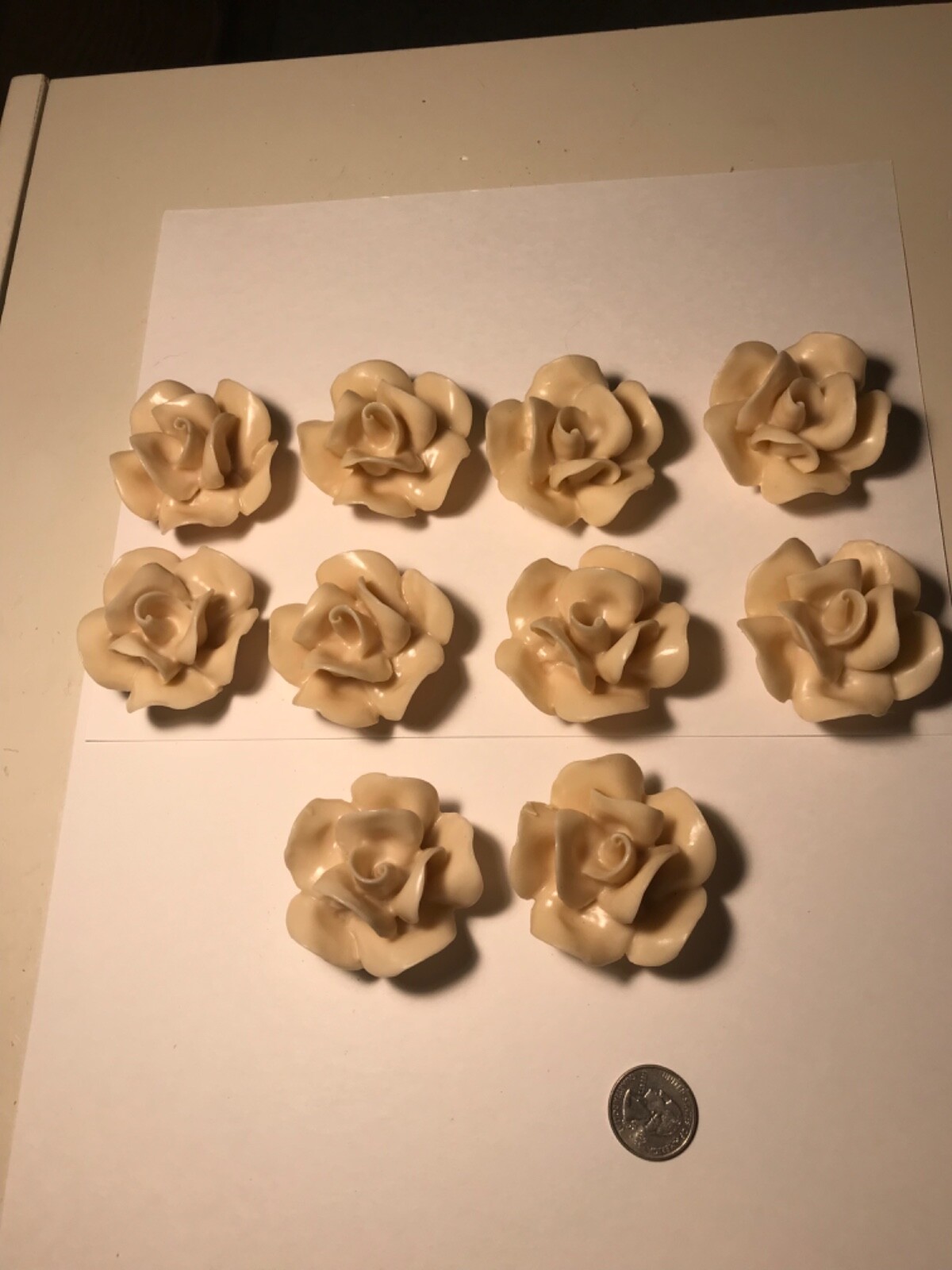 VVV Lot of 50 White Cream Colored Hard Plastic Roses Flowers