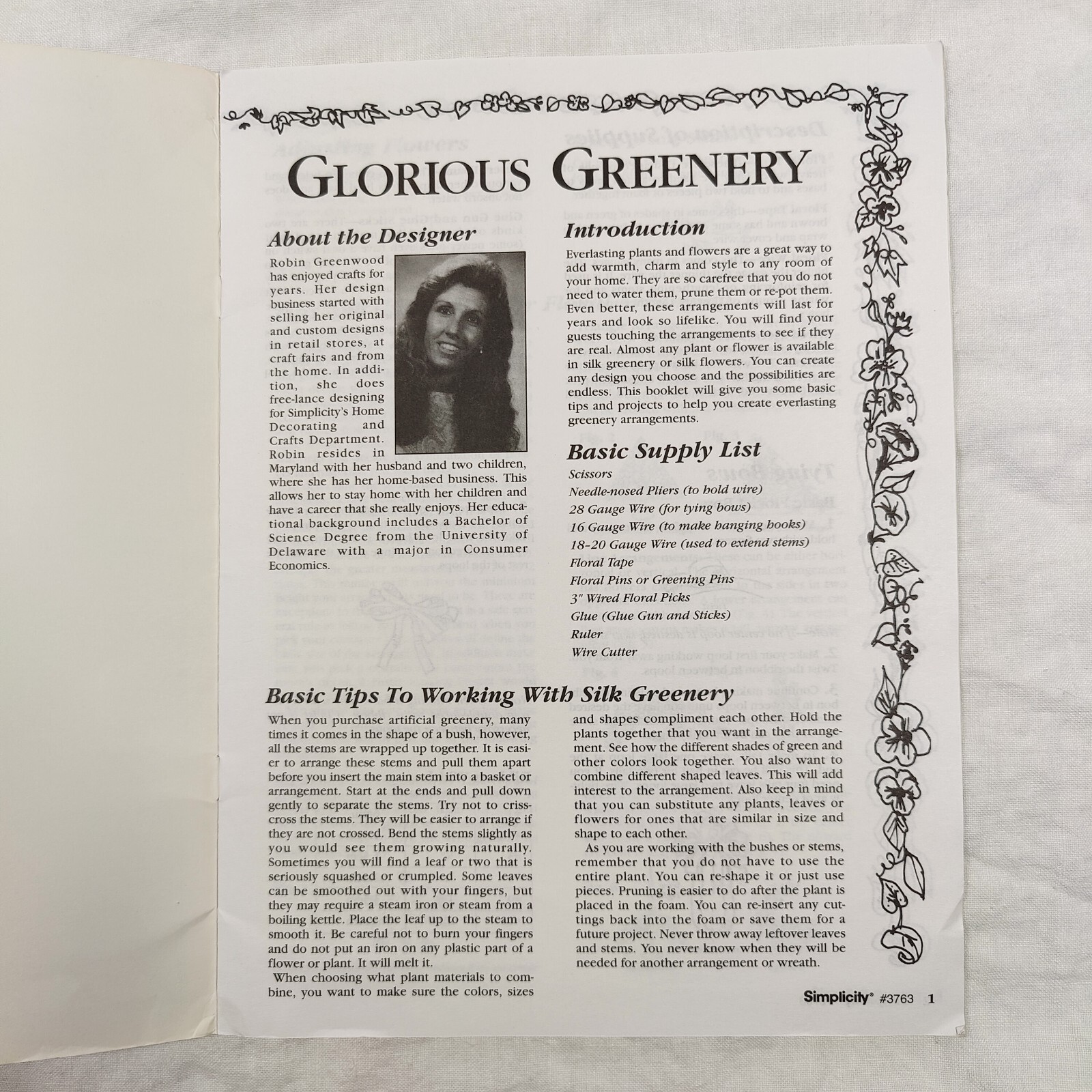 1996 Simplicity Glorious Greenery Artificial Silk Household Crafting Guide Book