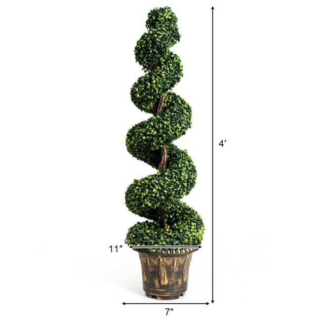 2Pcs 4FT Artificial Boxwood Spiral Tree Plant W/ Realistic Leaves Décor Office