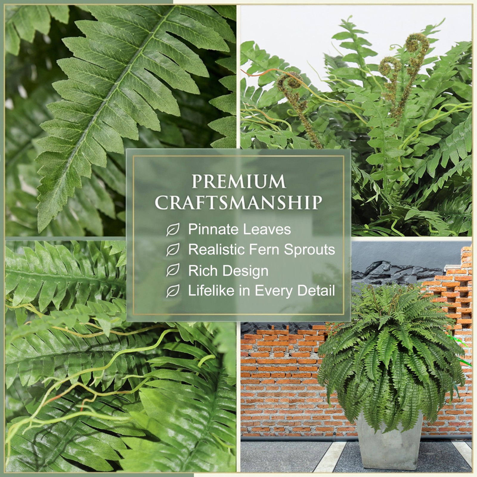 Large Artificial Ferns for Outdoor 98 Branches Fake Fern 48″ Faux Boston Fern…