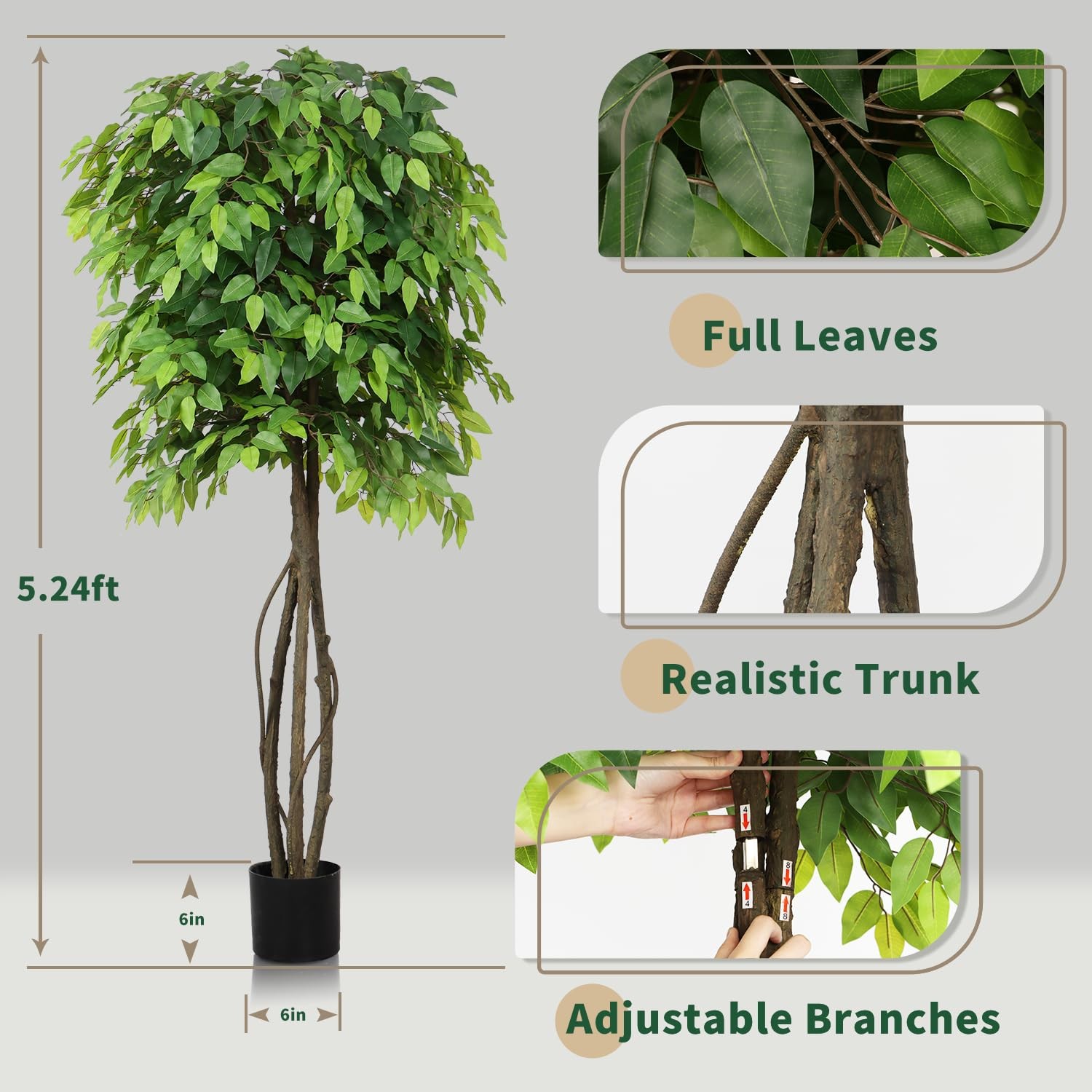 5ft Artificial Ficus Trees for Home Indoor Decor,Faux Banyan Plant with Nearl…