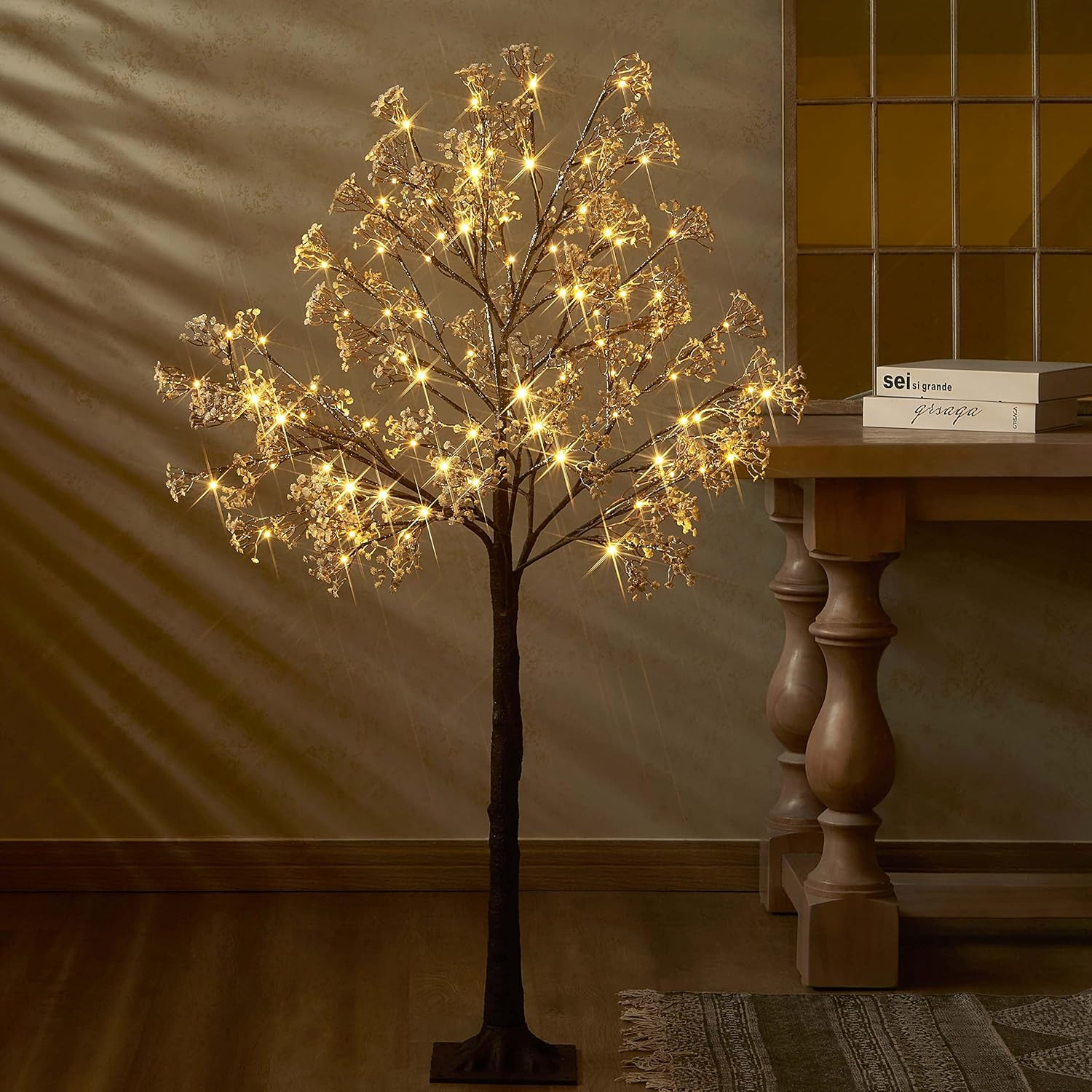 5FT Artificial Baby Breath Flower Tree with 126 LED Lights for Events