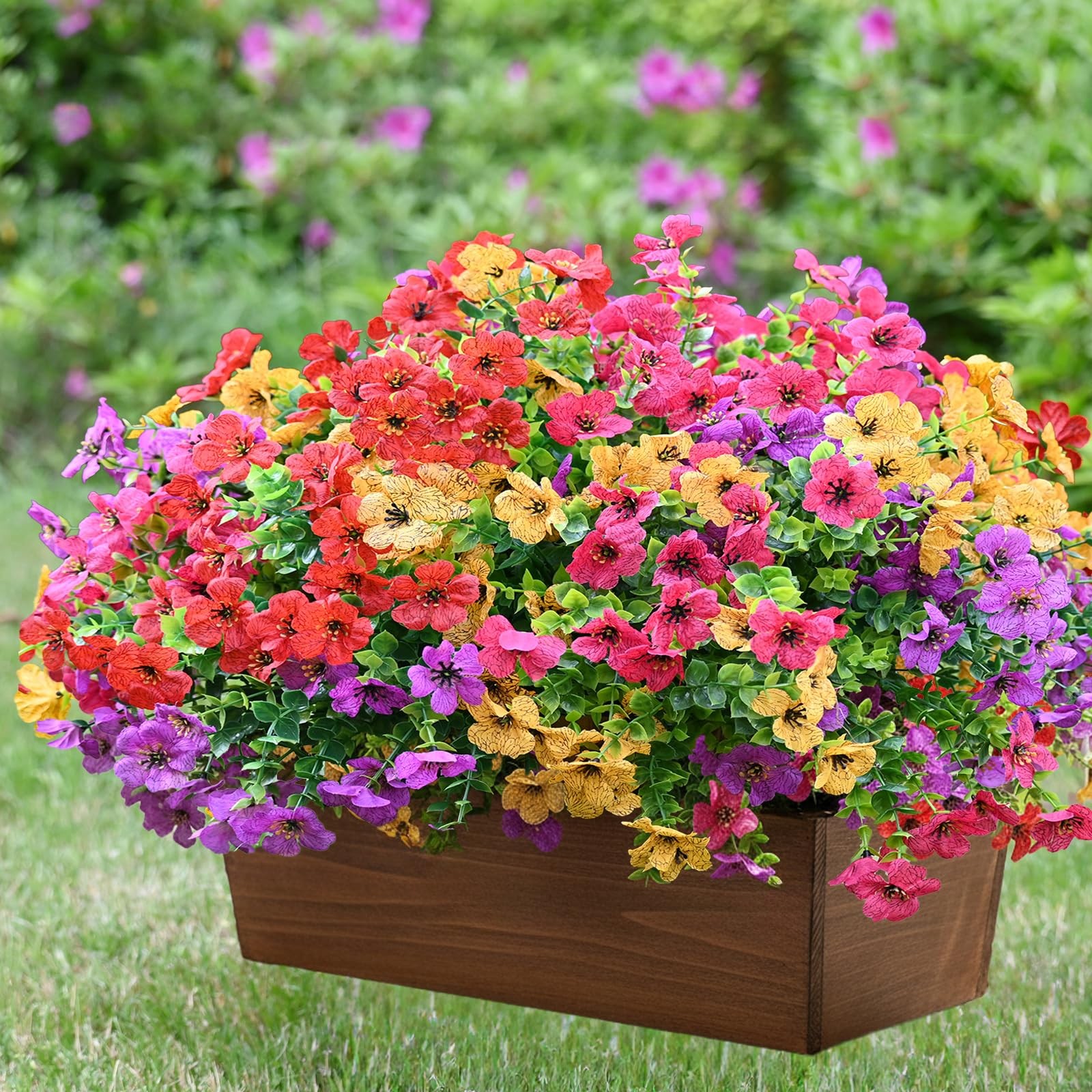 8 Bundles Artificial Outdoor Flowers, Multicolor UV Resistant Fake Flowers fo…