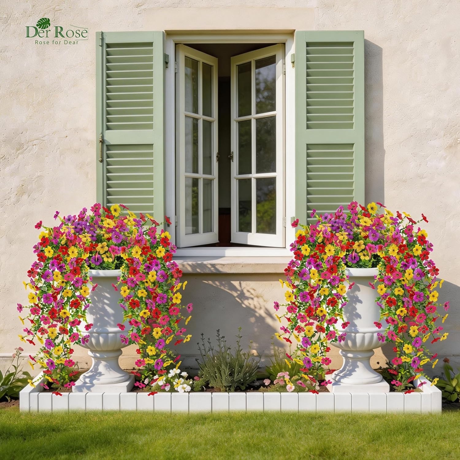 UV Resistant Artificial Hanging Flowers for Outdoors, 2Pcs Silk Fake Dasiy Fa…