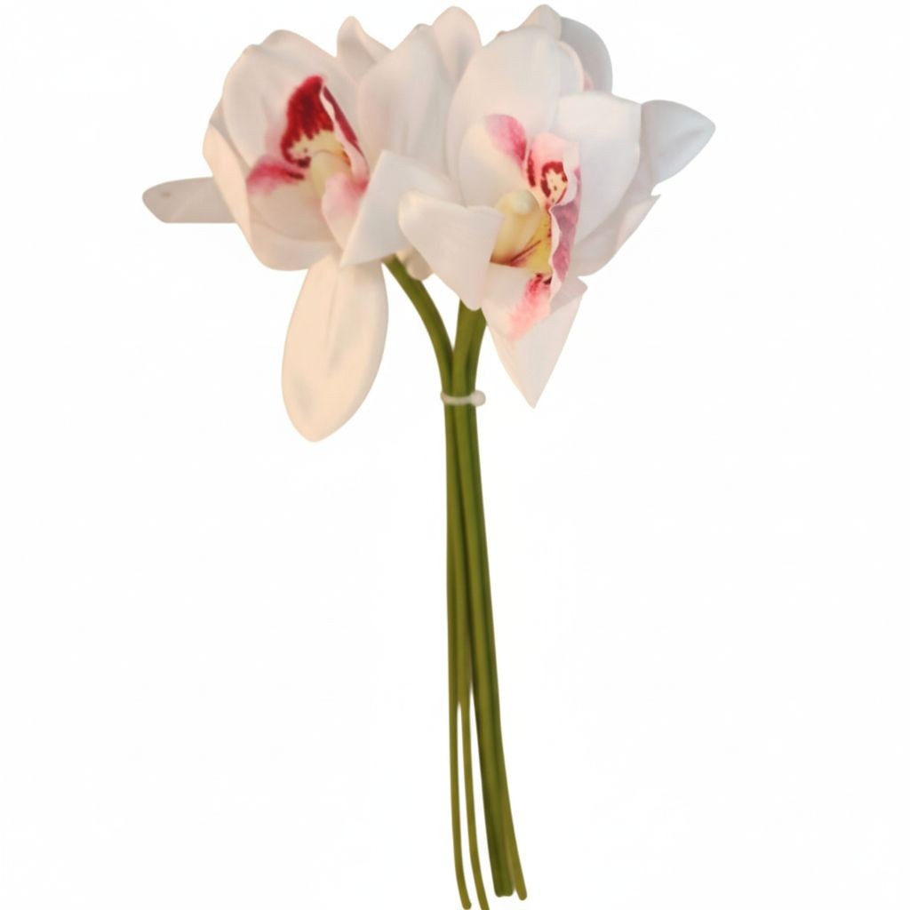 Artificial Cymbidium Orchid Stems White Blush Pink Faux Orchid Bouquet Realistic