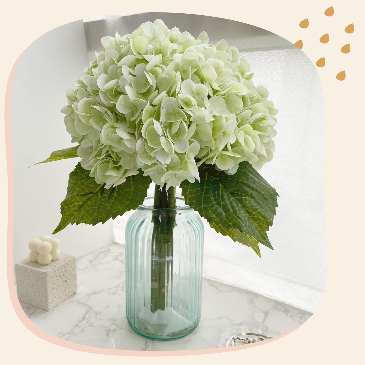 21In Light Green Artificial Hydrangea Flowers 5 Pcs Real Touch 3D Print Latex