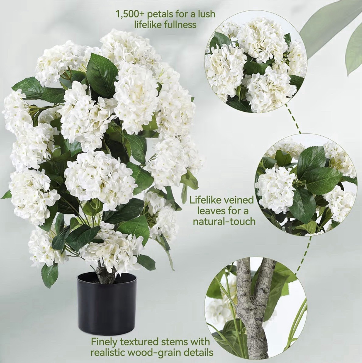 Ingredmix 30” Artificial Hydrangea Trees 2 Pack White Faux Plants Patio Decor