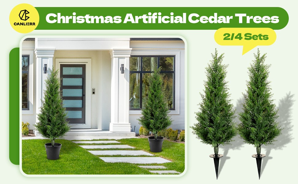 2 Set 3 ft Artificial Cedar Trees with Ground Spike Summer Yard Decoaration UV