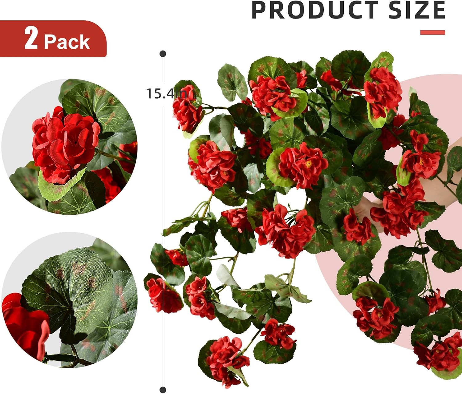 Artificial Geranium Flowers for Outdoor 2 Pcs Artificial Red Flower Fake