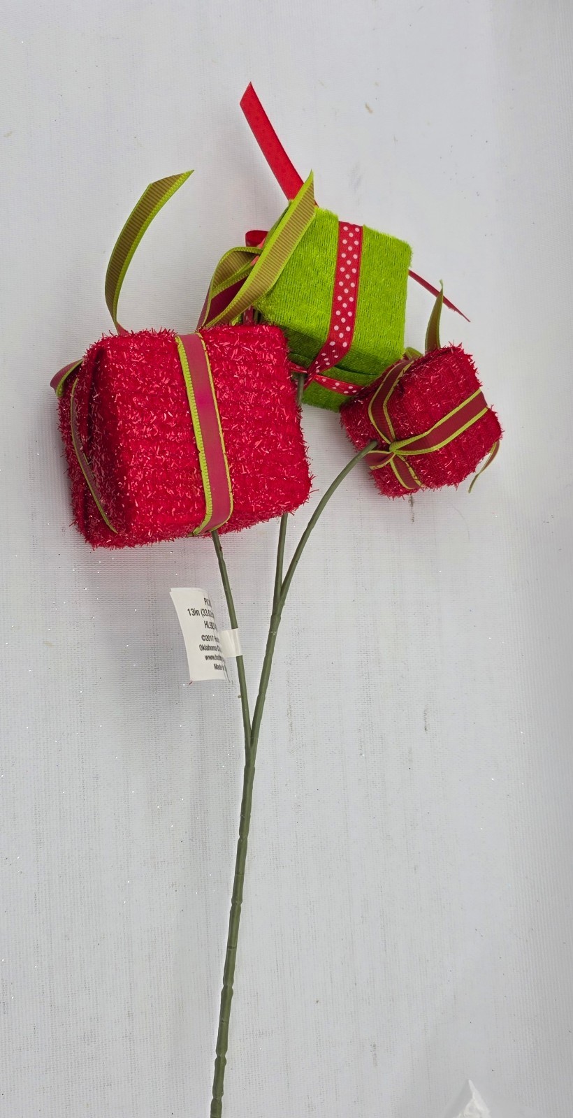 Grinch Green and Red Gift Box Picks Lot of 2 Stems 13″ Long Presents