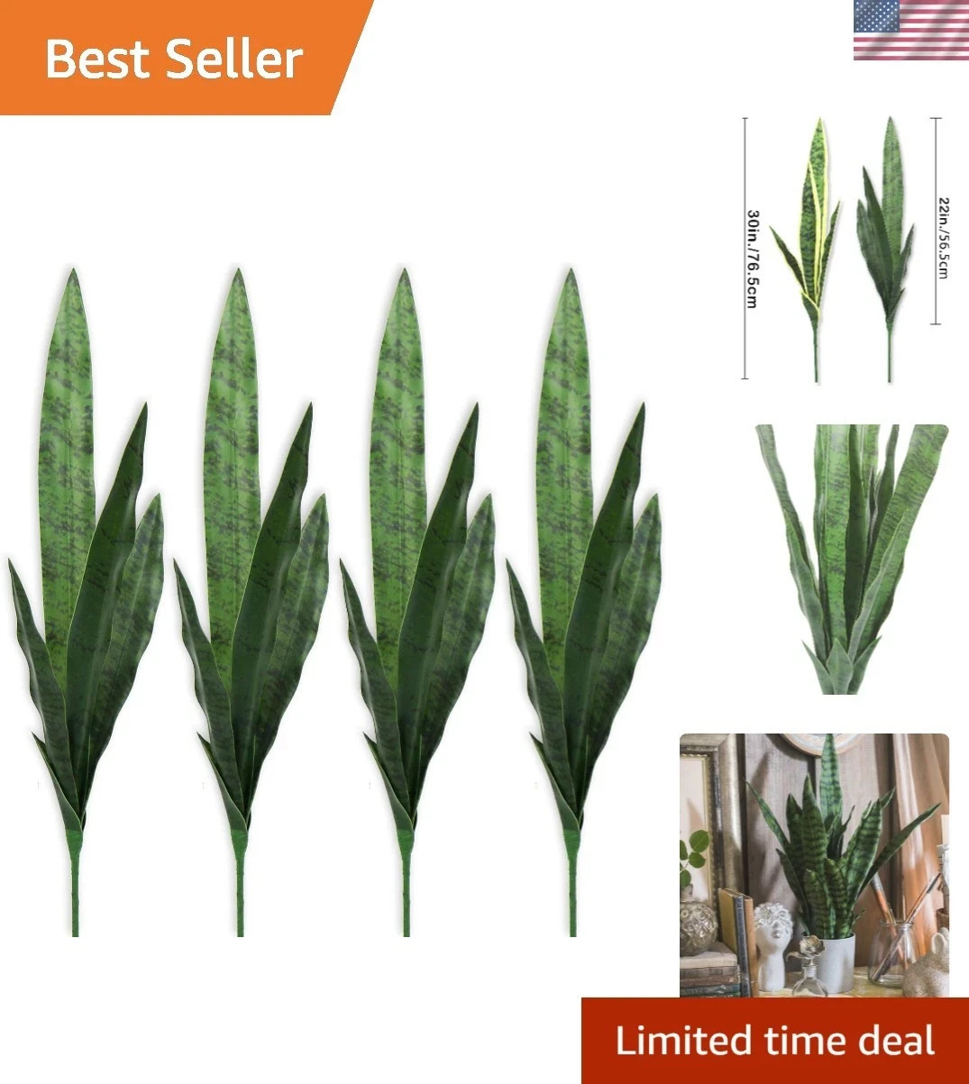 Artificial Snake Plants 30″ Faux Agave Fake Sansevieria Artificial Silk Plant…