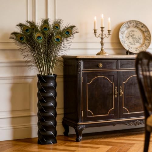 Tall Spiral Floor Vase 23.6″ – Glossy Twisted Resin Decorative 23.6 in Black