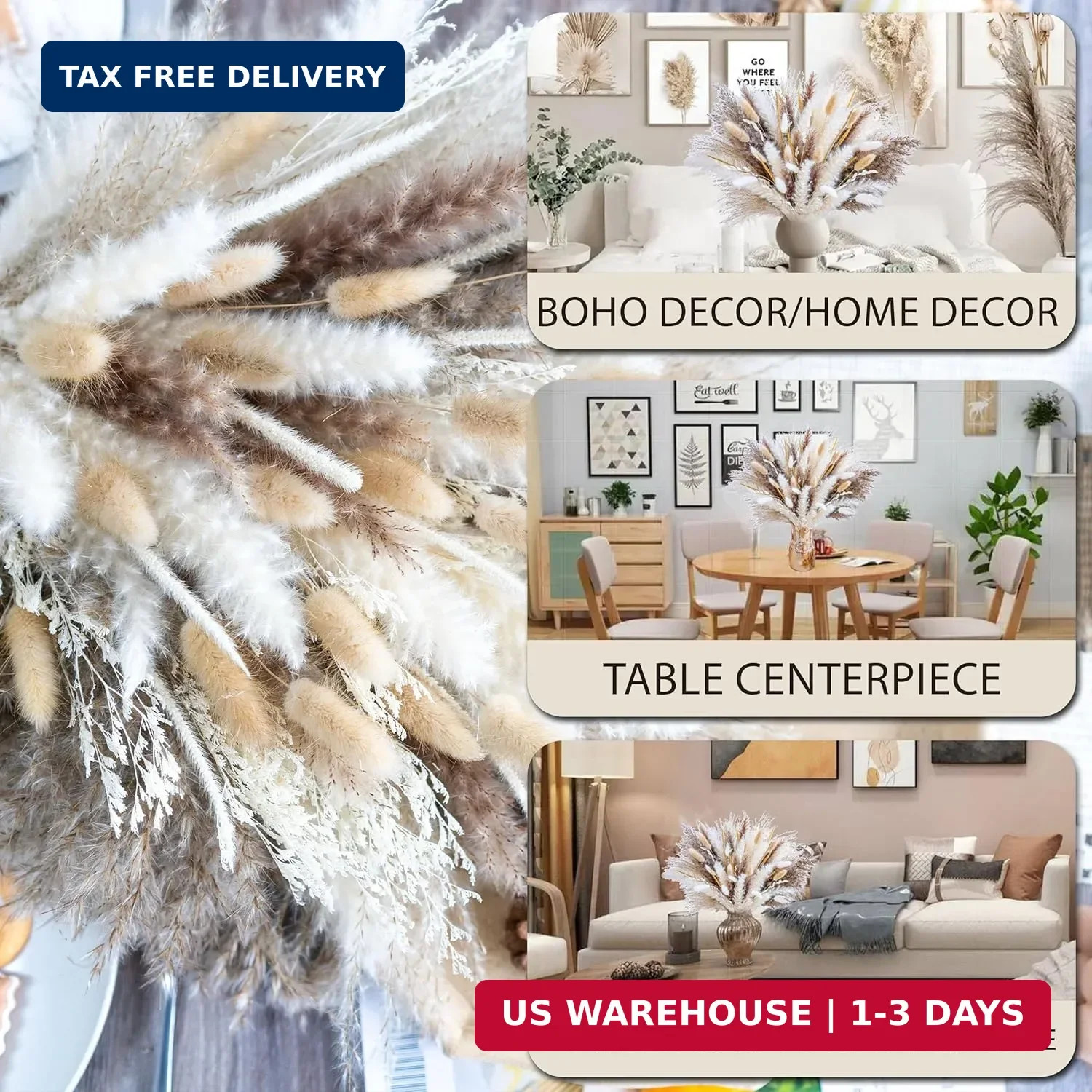 300PCS Natural Pampas Grass Decor Bouquet | Boho Dried Floral Arrangement Center