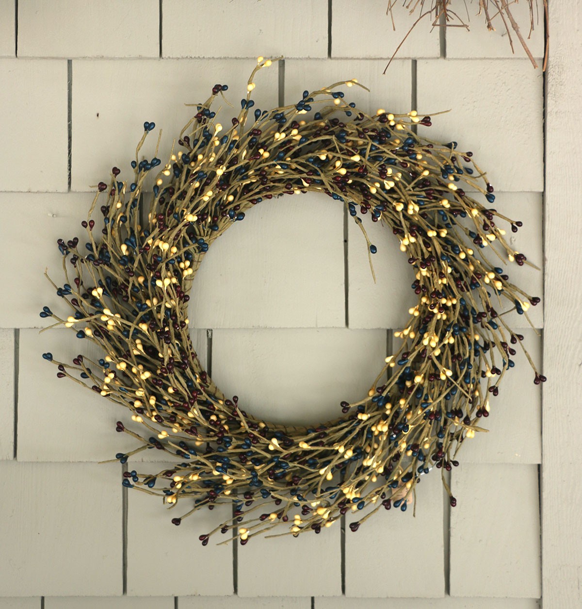 Pip Berry Wreath 18 inch Navy Burgundy Cream Old Glory Primitive Floral Decor