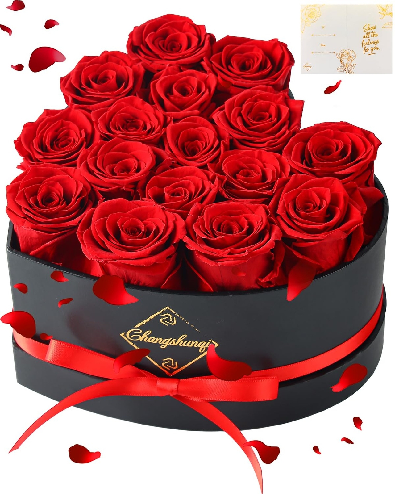 Changshunqi 16 Flowers Forever Preserved Roses in a Heart Box, Forever Flower…