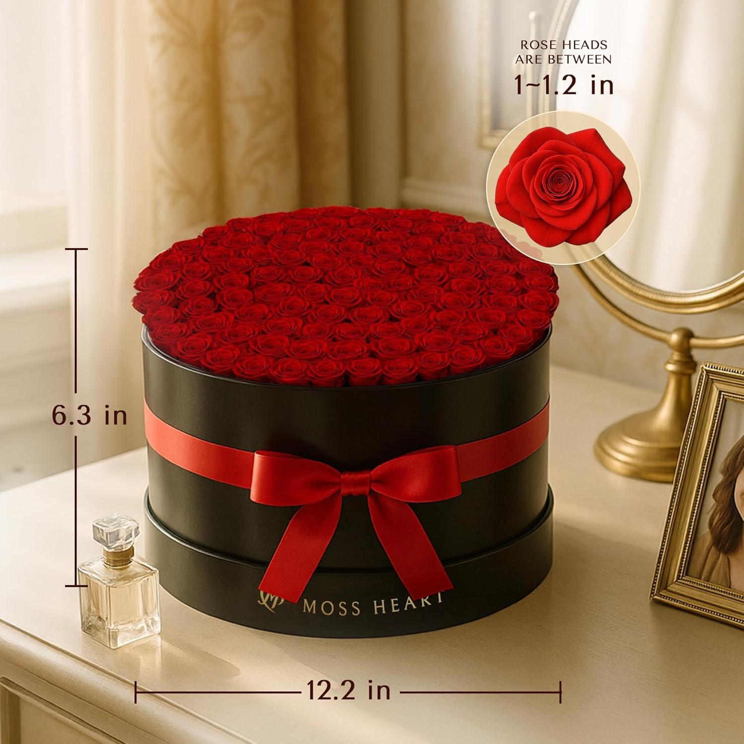 100 Petite Preserved Roses, Large round Shaped Box, Real Forever Roses Last 1+ Y